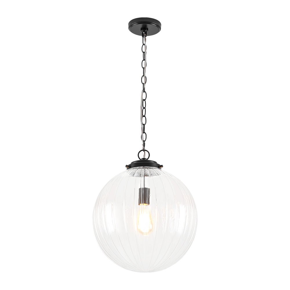 Pendantlightie - Contemporary Textured Globe Single Light Ribbed Glass Sphere Pendant - Pendants - Black - 