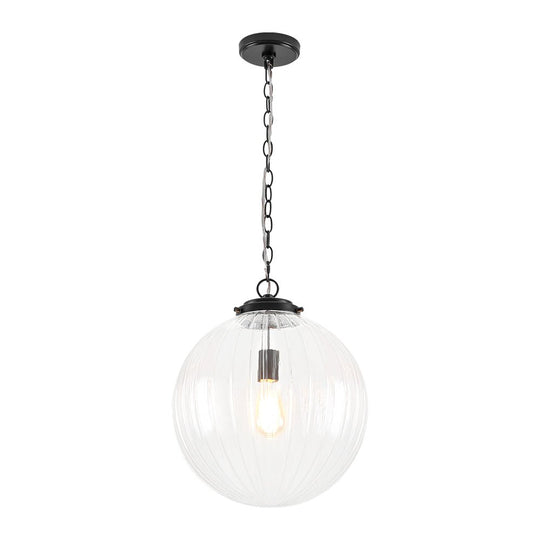 Pendantlightie - Contemporary Textured Globe Single Light Ribbed Glass Sphere Pendant - Pendants - Black - 