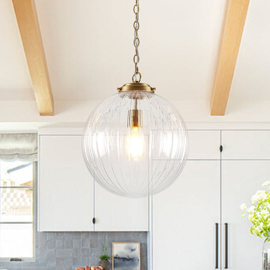 Pendantlightie - Contemporary Textured Globe Single Light Ribbed Glass Sphere Pendant - Pendants - Brass - 