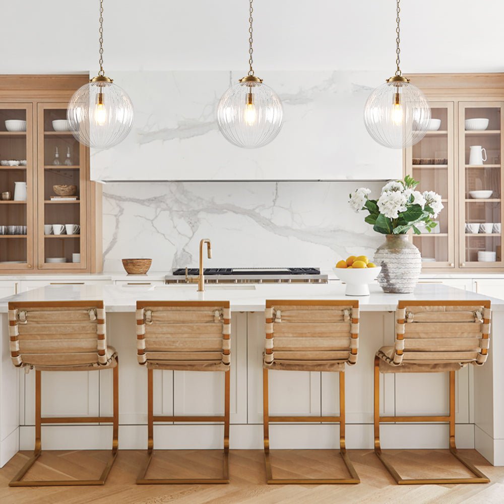 Pendantlightie - Contemporary Textured Globe Single Light Ribbed Glass Sphere Pendant - Pendants - Brass - 