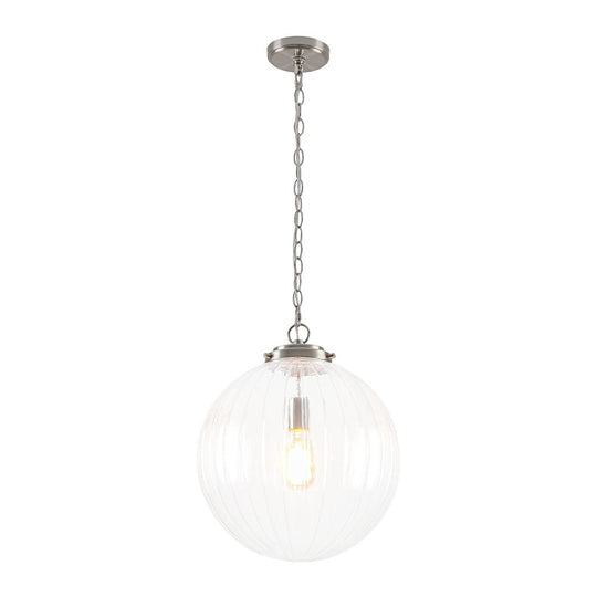 Pendantlightie - Contemporary Textured Globe Single Light Ribbed Glass Sphere Pendant - Pendants - Nickel - 
