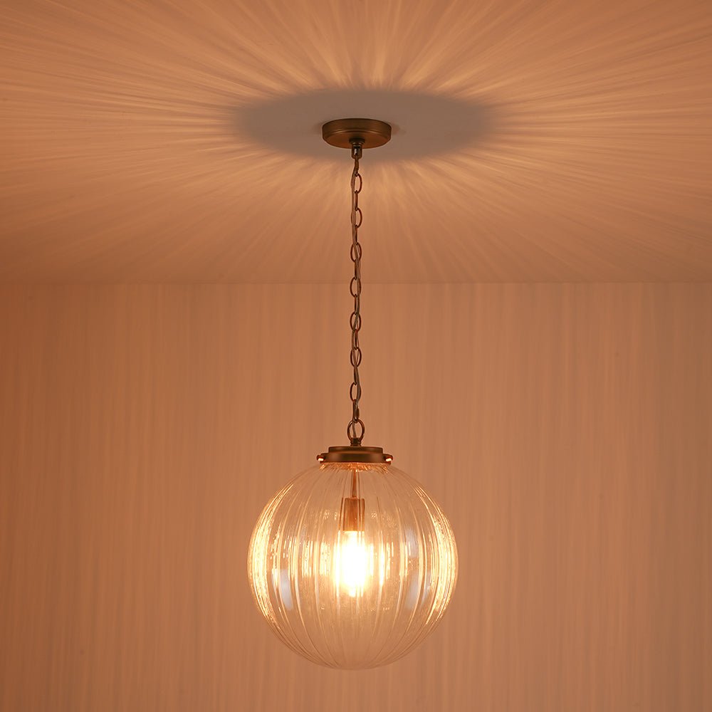 Pendantlightie - Contemporary Textured Globe Single Light Ribbed Glass Sphere Pendant - Pendants - Nickel - 