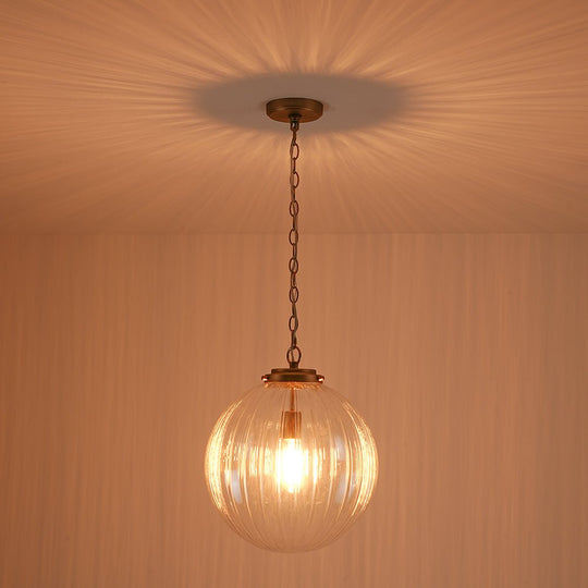 Pendantlightie - Contemporary Textured Globe Single Light Ribbed Glass Sphere Pendant - Pendants - Nickel - 