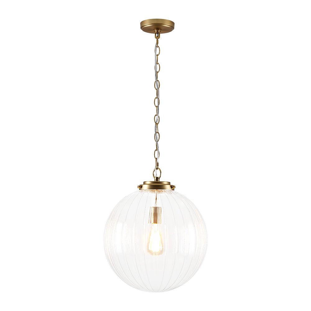 Pendantlightie - Contemporary Textured Globe Single Light Ribbed Glass Sphere Pendant - Pendants - Nickel - 