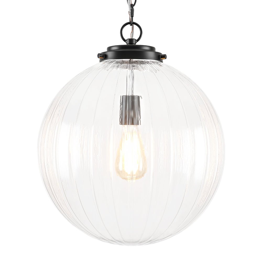 Pendantlightie - Contemporary Textured Globe Single Light Ribbed Glass Sphere Pendant - Pendants - Nickel - 