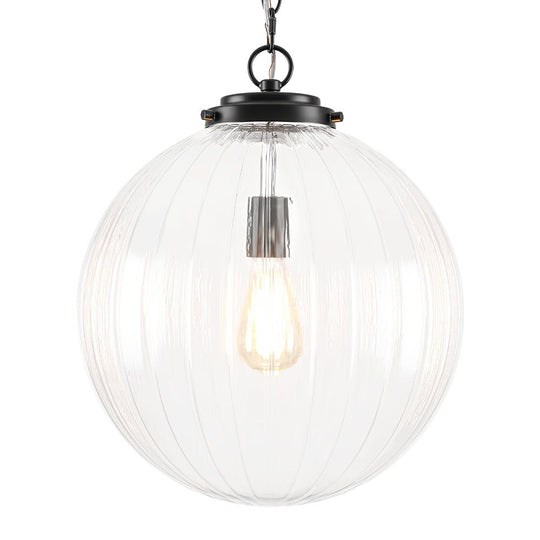 Pendantlightie - Contemporary Textured Globe Single Light Ribbed Glass Sphere Pendant - Pendants - Nickel - 