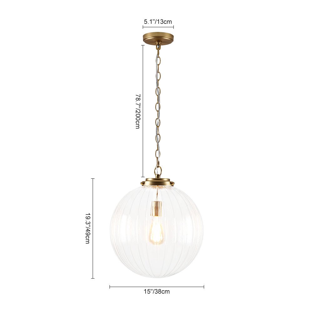 Pendantlightie - Contemporary Textured Globe Single Light Ribbed Glass Sphere Pendant - Pendants - Nickel - 