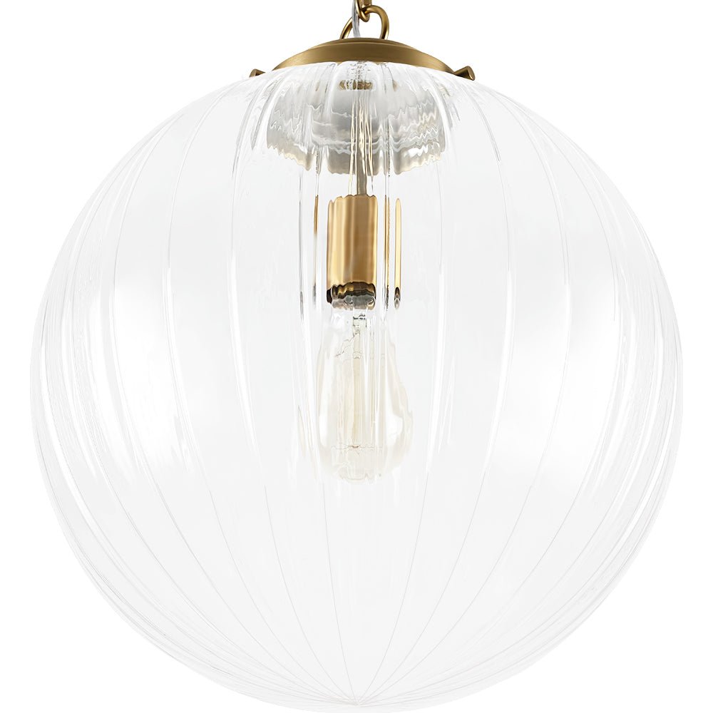 Pendantlightie - Contemporary Textured Globe Single Light Ribbed Glass Sphere Pendant - Pendants - Nickel - 