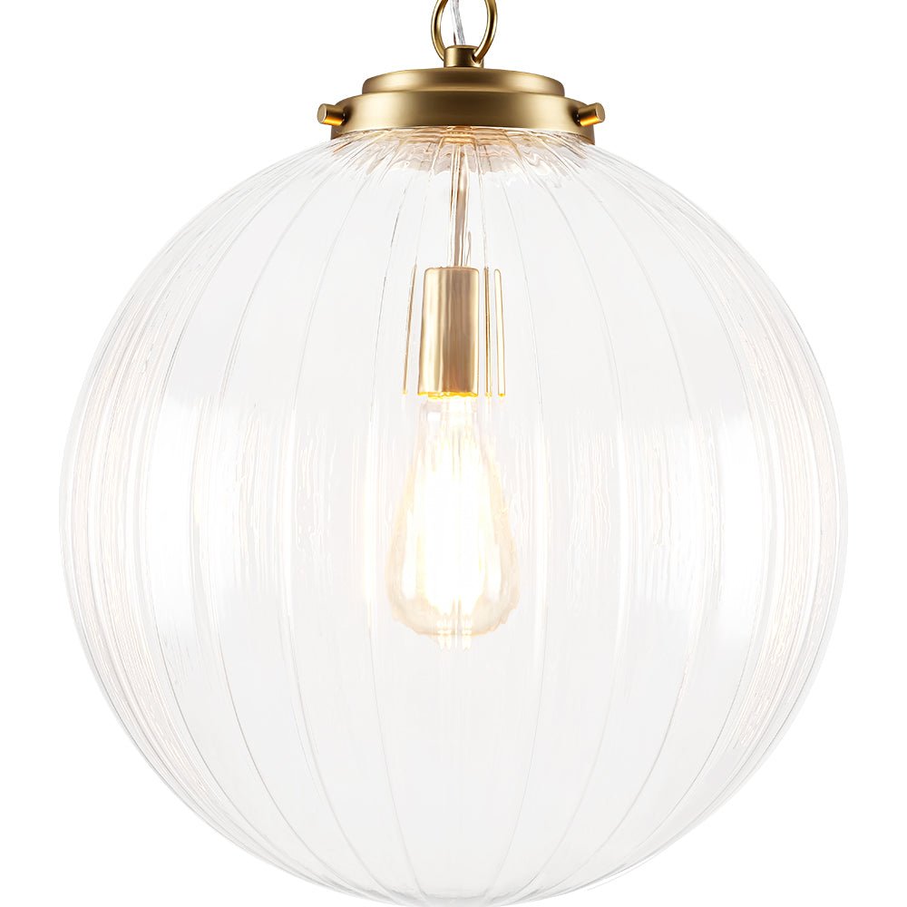 Pendantlightie - Contemporary Textured Globe Single Light Ribbed Glass Sphere Pendant - Pendants - Nickel - 