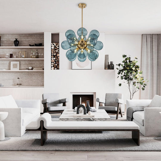 Pendantlightie - Contenporary 18 - Light Sputnik Design Blue Glass Bubble Chandelier - Chandeliers - Blue - 