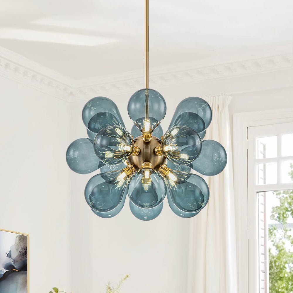 Pendantlightie - Contenporary 18 - Light Sputnik Design Blue Glass Bubble Chandelier - Chandeliers - Blue - 