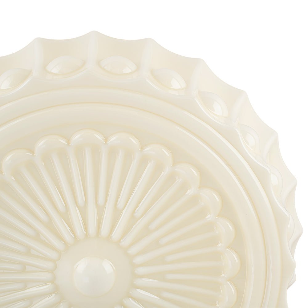 Pendantlightie - Cream Schoolhouse Design Vintage Drum Shaped White Glass Ceiling Light - Semi Flush Mount - Black - 