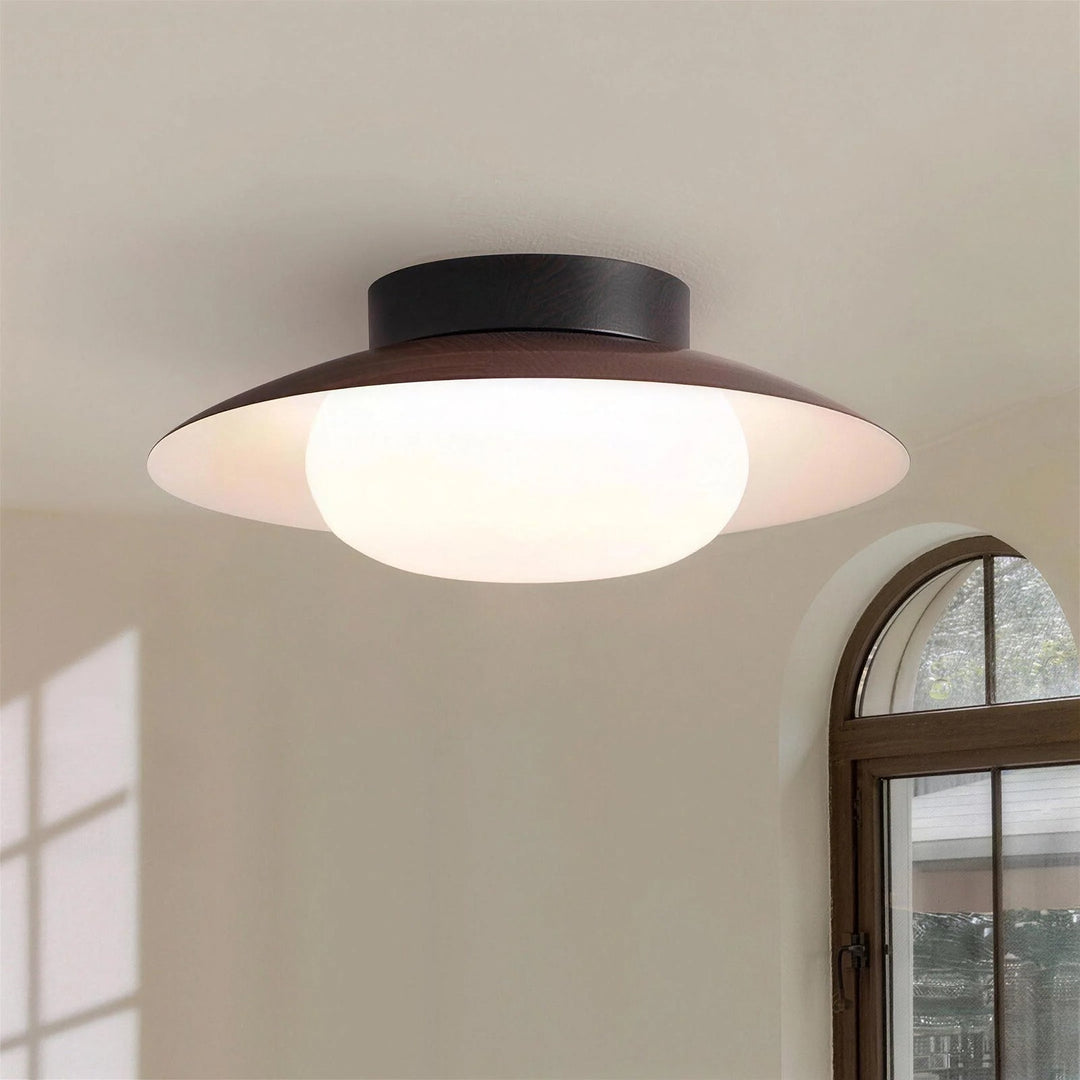 Pendantlightie-Creamy Three-Color Dimmable LED Dome Round Shape Semi Ceiling Light-Semi Flush Mount-Walnut-