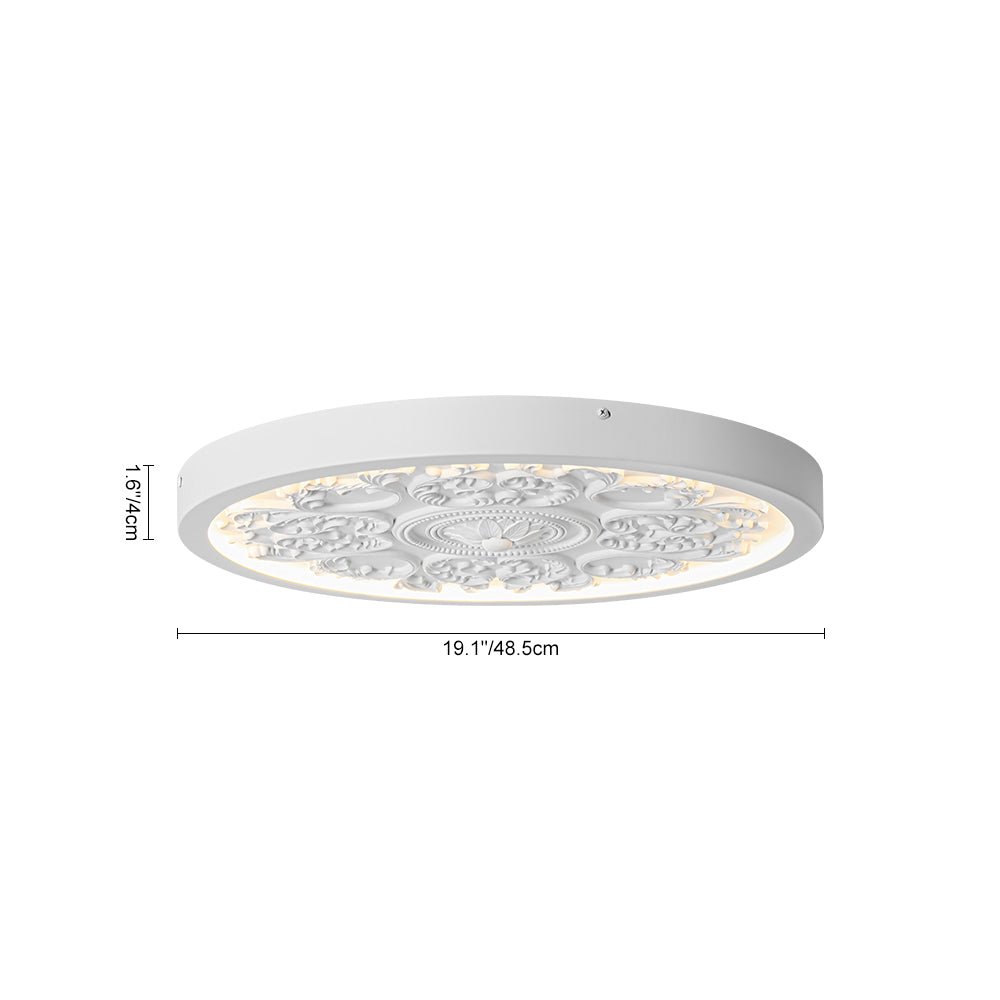 Pendantlightie - Creative French Style Engraved Flower Resin LED Ceiling Light - Flush Mount - White - 