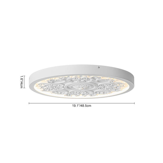 Pendantlightie - Creative French Style Engraved Flower Resin LED Ceiling Light - Flush Mount - White - 
