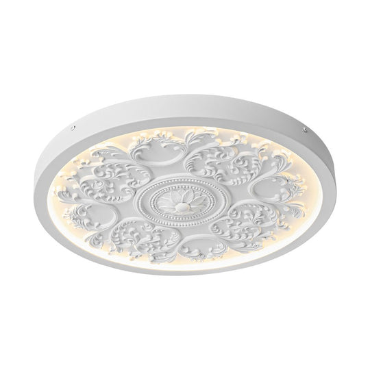 Pendantlightie - Creative French Style Engraved Flower Resin LED Ceiling Light - Flush Mount - White - 