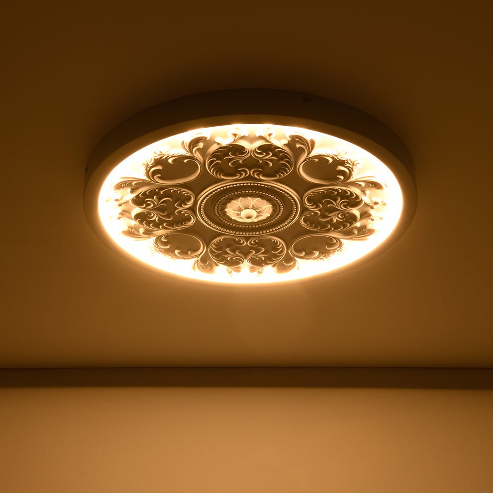 Pendantlightie - Creative French Style Engraved Flower Resin LED Ceiling Light - Flush Mount - White - 