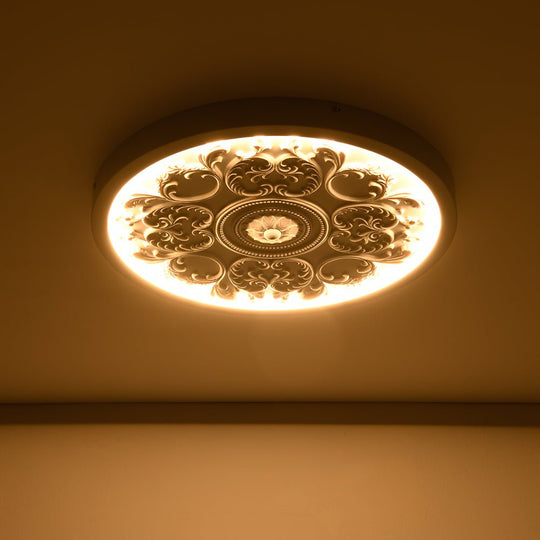 Pendantlightie - Creative French Style Engraved Flower Resin LED Ceiling Light - Flush Mount - White - 