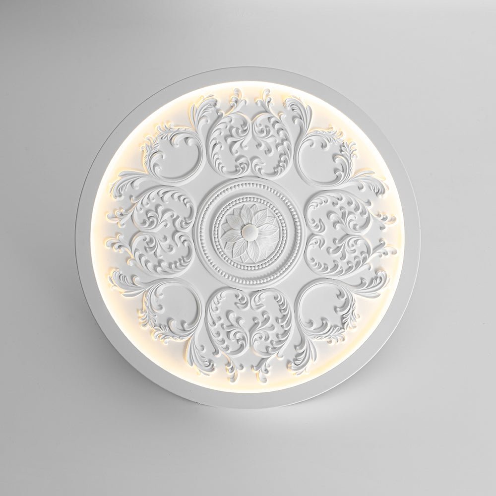 Pendantlightie - Creative French Style Engraved Flower Resin LED Ceiling Light - Flush Mount - White - 