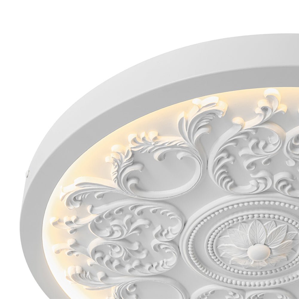 Pendantlightie - Creative French Style Engraved Flower Resin LED Ceiling Light - Flush Mount - White - 