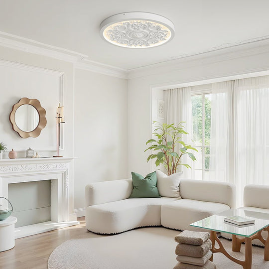 Pendantlightie - Creative French Style Engraved Flower Resin LED Ceiling Light - Flush Mount - White - 