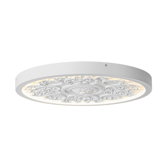 Pendantlightie - Creative French Style Engraved Flower Resin LED Ceiling Light - Flush Mount - White - 