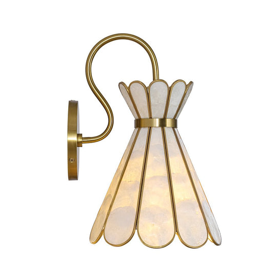 Pendantlightie - Decorative Tiffany 1 - Light Hourglass Capiz Shell Shade Armed Sconce - Wall Light - Brass - 