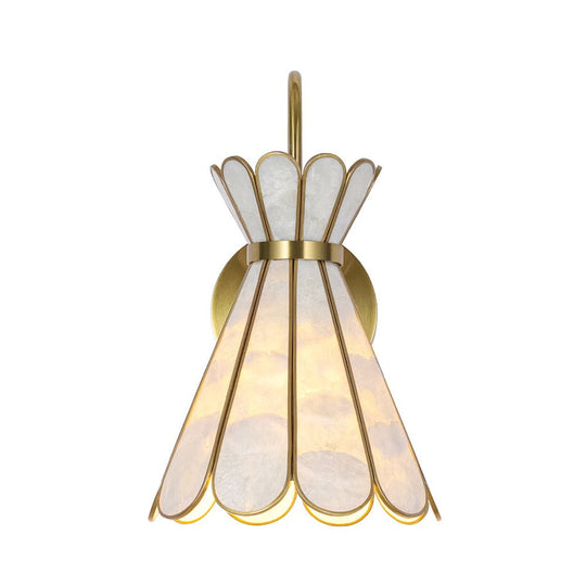 Pendantlightie - Decorative Tiffany 1 - Light Hourglass Capiz Shell Shade Armed Sconce - Wall Light - Brass - 