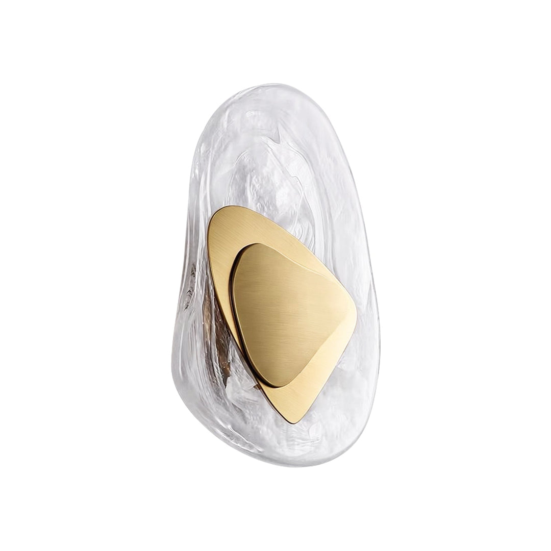 Pendantlightie-Dimmable Clouded Atmospheric Ice Glass Irregular Round LED Wall Sconce-Wall Light-Brass-