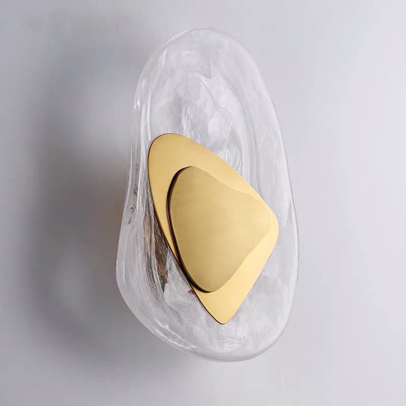 Pendantlightie-Dimmable Clouded Atmospheric Ice Glass Irregular Round LED Wall Sconce-Wall Light-Brass-