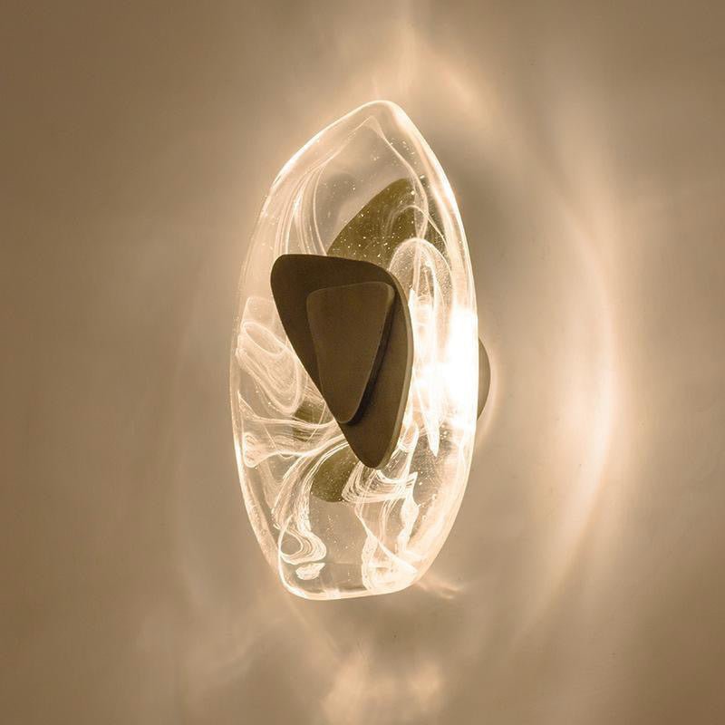 Pendantlightie-Dimmable Clouded Atmospheric Ice Glass Irregular Round LED Wall Sconce-Wall Light-Brass-
