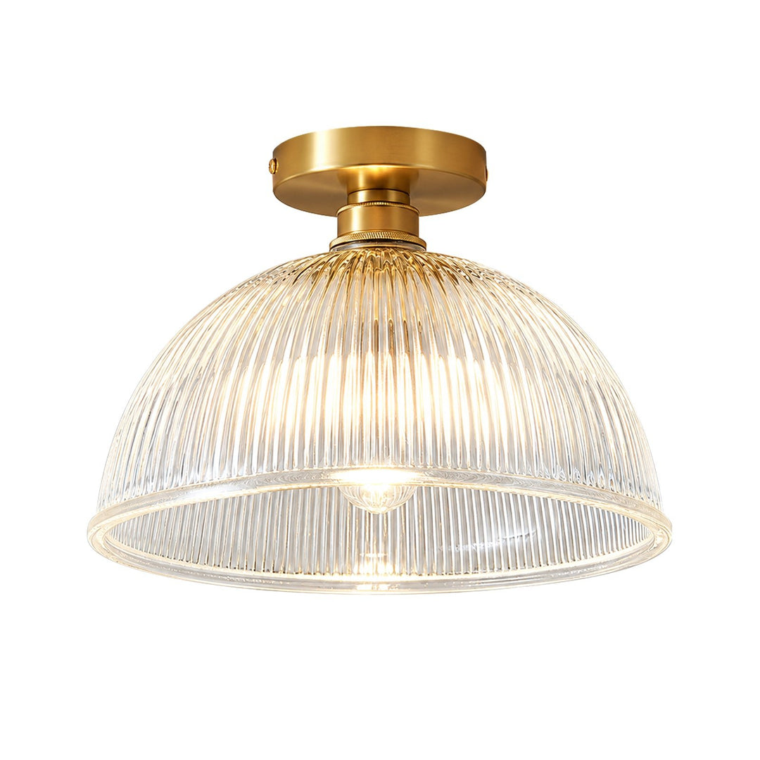 Pendantlightie-Farmhouse 1-Light Clear Ribbed Dome Shape Glass Semi Ceiling Light-Semi Flush Mount-Large-