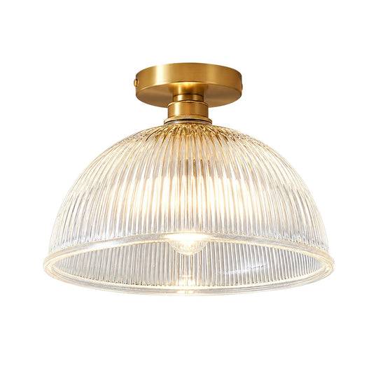 Pendantlightie-Farmhouse 1-Light Clear Ribbed Dome Shape Glass Semi Ceiling Light-Semi Flush Mount-Large-