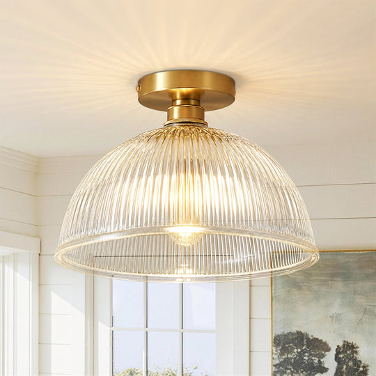 Pendantlightie-Farmhouse 1-Light Clear Ribbed Dome Shape Glass Semi Ceiling Light-Semi Flush Mount-Large-