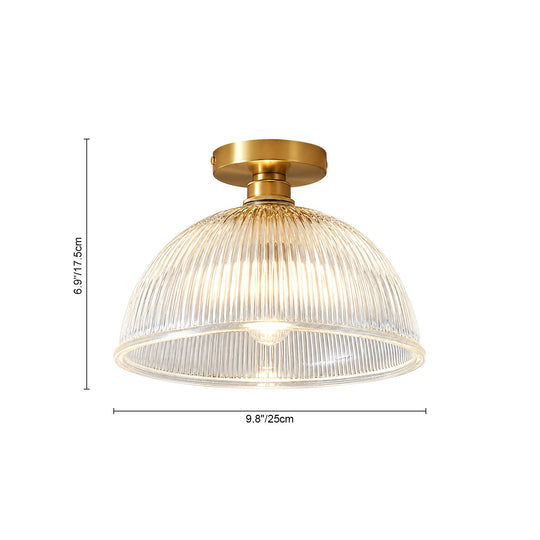 Pendantlightie-Farmhouse 1-Light Clear Ribbed Dome Shape Glass Semi Ceiling Light-Semi Flush Mount-Large-