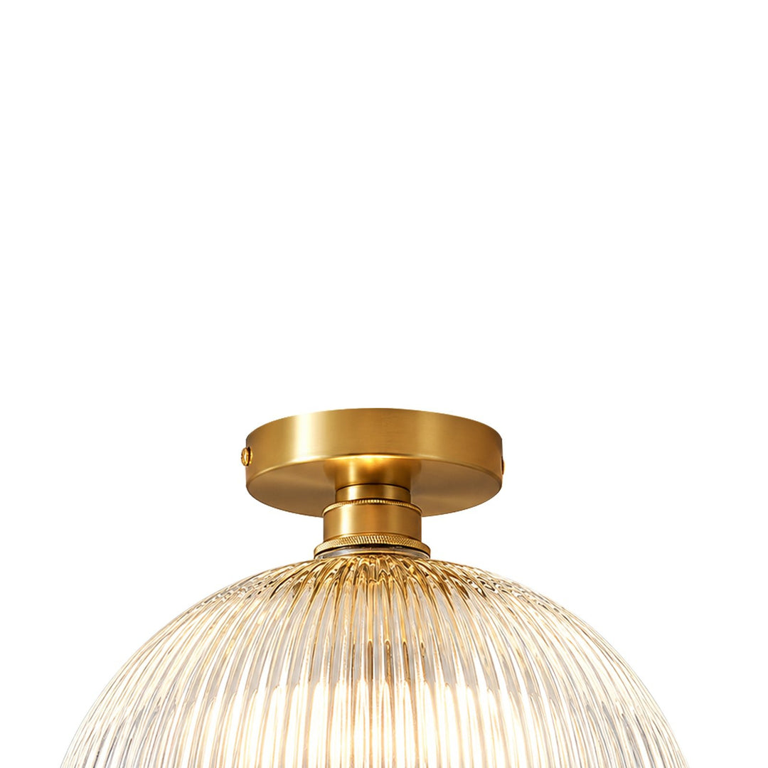Pendantlightie-Farmhouse 1-Light Clear Ribbed Dome Shape Glass Semi Ceiling Light-Semi Flush Mount-Large-