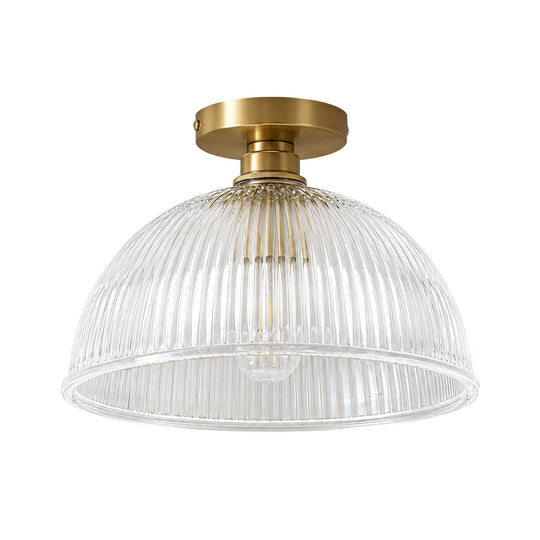 Pendantlightie-Farmhouse 1-Light Clear Ribbed Dome Shape Glass Semi Ceiling Light-Semi Flush Mount-Large-