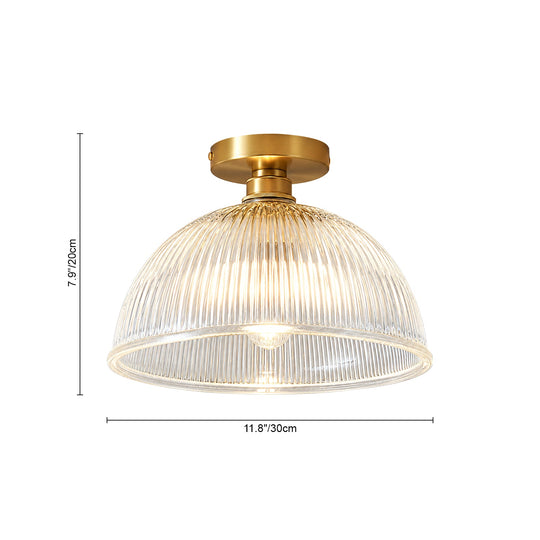 Pendantlightie-Farmhouse 1-Light Clear Ribbed Dome Shape Glass Semi Ceiling Light-Semi Flush Mount-Large-