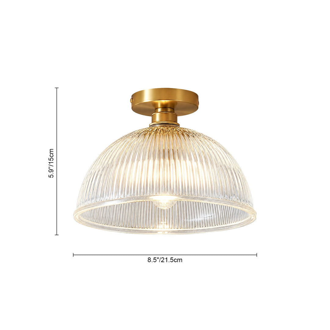 Pendantlightie-Farmhouse 1-Light Clear Ribbed Dome Shape Glass Semi Ceiling Light-Semi Flush Mount-Large-