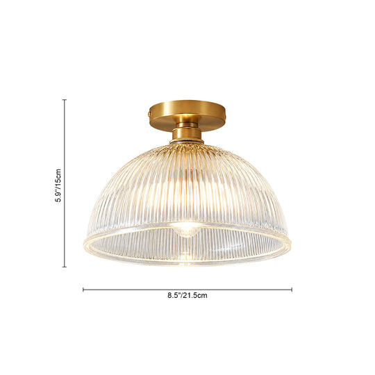 Pendantlightie-Farmhouse 1-Light Clear Ribbed Dome Shape Glass Semi Ceiling Light-Semi Flush Mount-Large-