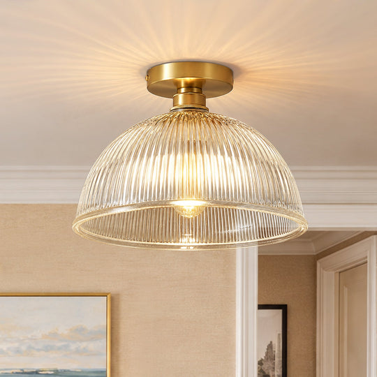 Pendantlightie-Farmhouse 1-Light Clear Ribbed Dome Shape Glass Semi Ceiling Light-Semi Flush Mount-Small-