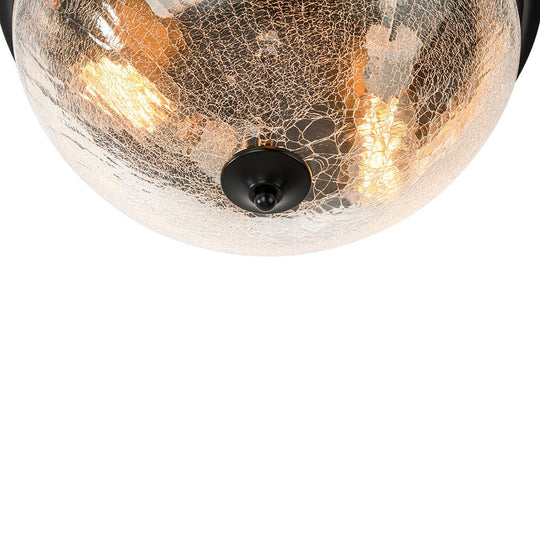 Pendantlightie - Farmhouse 3 - Light Bowl Crackled Glass Ceiling Light For Low Ceiling - Flush Mount - Black - 