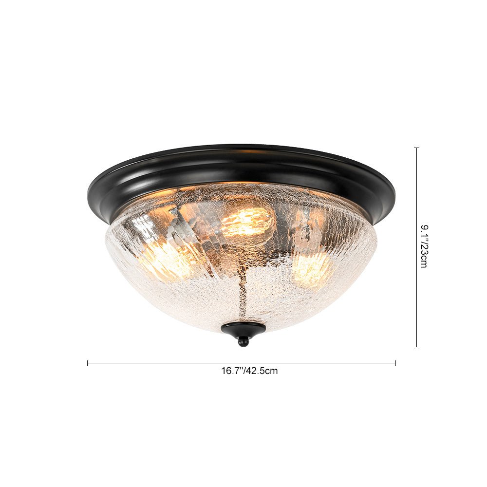 Pendantlightie - Farmhouse 3 - Light Bowl Crackled Glass Ceiling Light For Low Ceiling - Flush Mount - Black - 