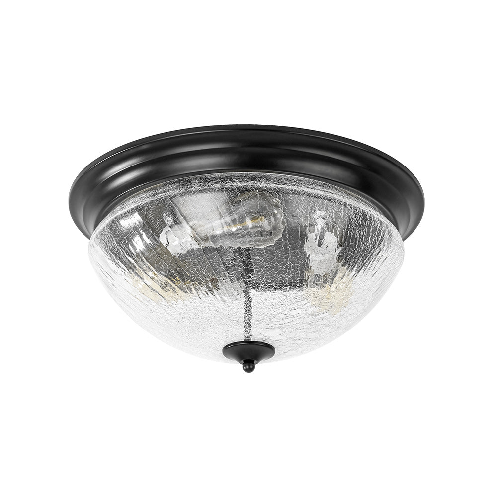 Pendantlightie - Farmhouse 3 - Light Bowl Crackled Glass Ceiling Light For Low Ceiling - Flush Mount - Black - 