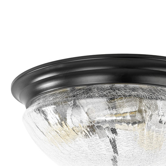 Pendantlightie - Farmhouse 3 - Light Bowl Crackled Glass Ceiling Light For Low Ceiling - Flush Mount - Black - 