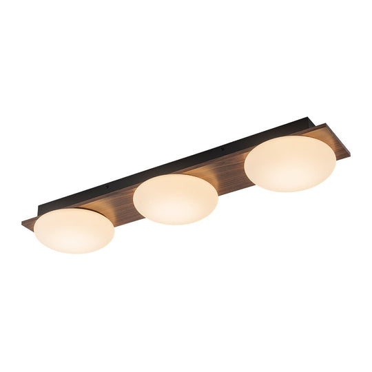 Pendantlightie - Farmhouse 3 - Light Round Wooden Grain LED Semi Flush Mount With Shade - Semi Flush Mount - Walnut Grain - 