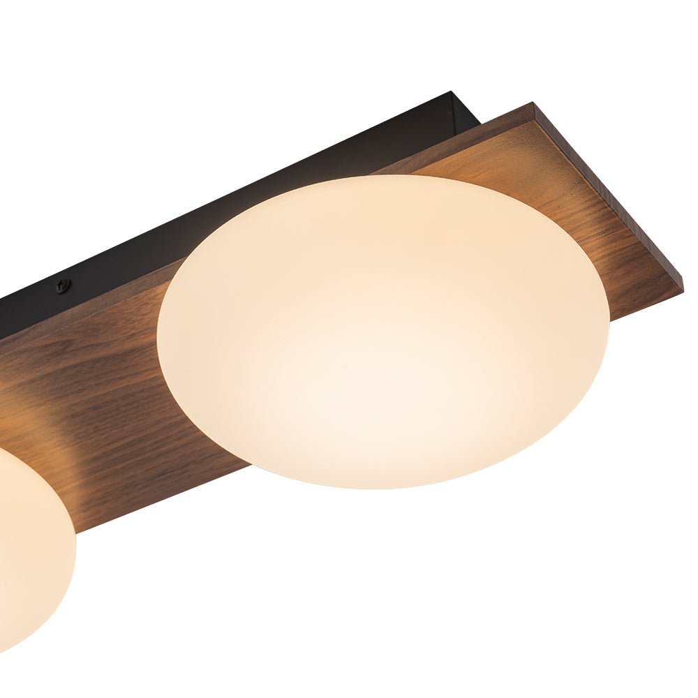 Pendantlightie - Farmhouse 3 - Light Round Wooden Grain LED Semi Flush Mount With Shade - Semi Flush Mount - Walnut Grain - 