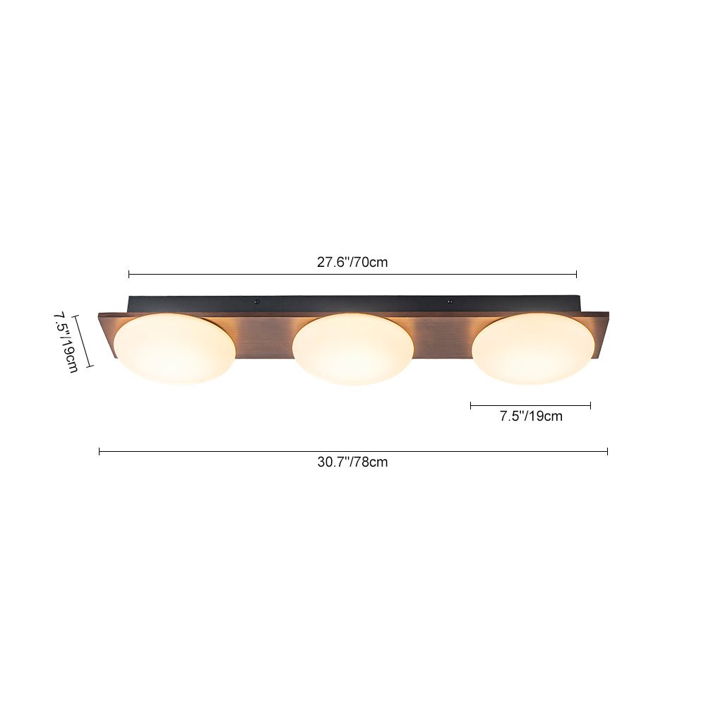 Pendantlightie - Farmhouse 3 - Light Round Wooden Grain LED Semi Flush Mount With Shade - Semi Flush Mount - Walnut Grain - 