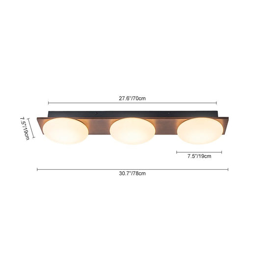 Pendantlightie - Farmhouse 3 - Light Round Wooden Grain LED Semi Flush Mount With Shade - Semi Flush Mount - Walnut Grain - 