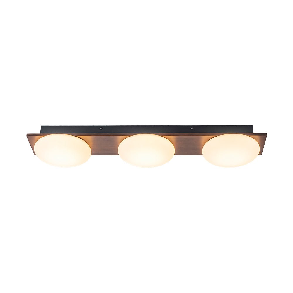 Pendantlightie - Farmhouse 3 - Light Round Wooden Grain LED Semi Flush Mount With Shade - Semi Flush Mount - Walnut Grain - 